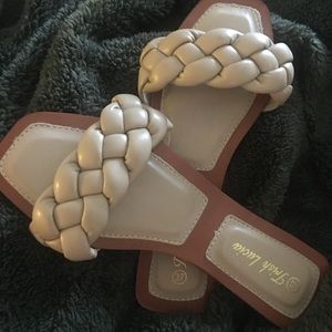 Trish Lucia flat, tan, braided sandals